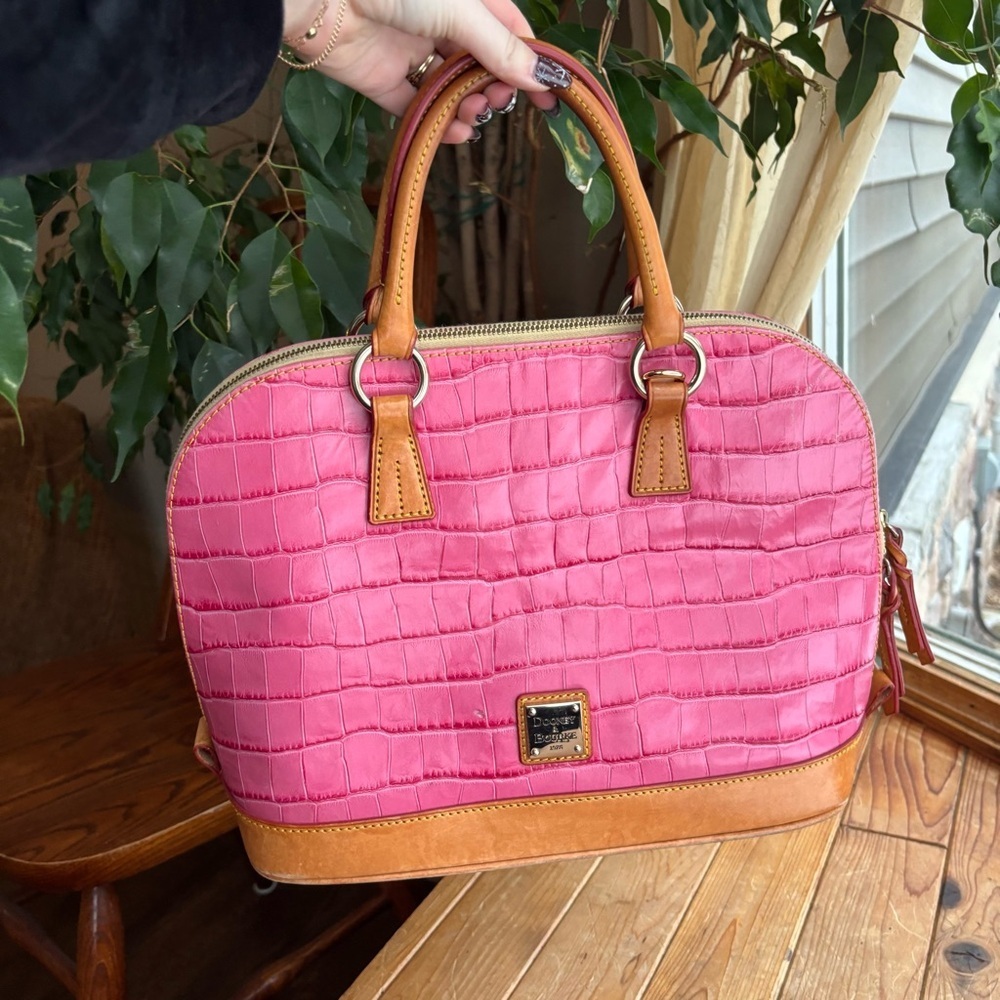 Dooney & Bourke Pink and Brown Croc Embossed Satchel - Picture 12 of 13